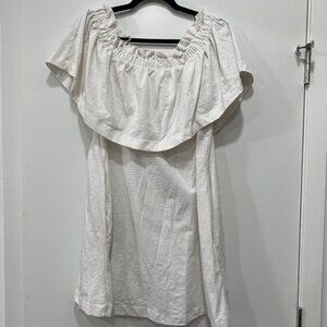 Cotton Blend White Off-Shoulder Mini Ruffle Dress with Pockets, H&M, Size M, EUC